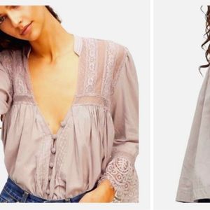 Free people Esme purple cotton lace boho top shirt blouse XS EUC
